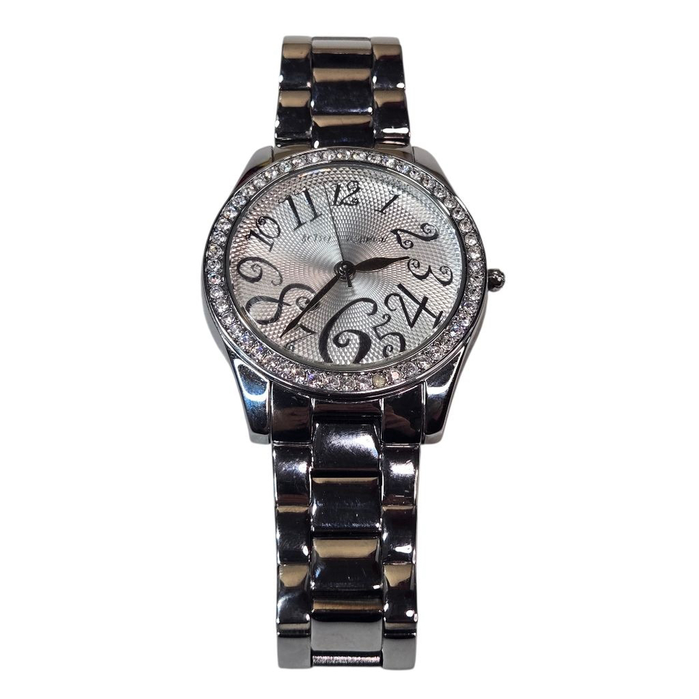 Betsey Johnson Women's Watch Silvertone with Crystal Accents Working Battery